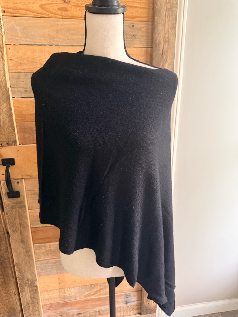 J. Crew  Cashmere/Wool Black Off-the-Shoulder Knit Poncho Sweater